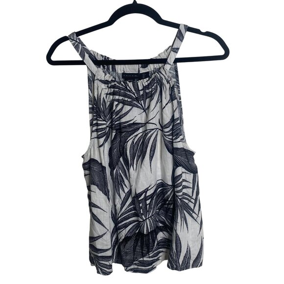 Tahari Linen Sleeveless Top Womens Size L‎ Black & White Tropical - Picture 1 of 10